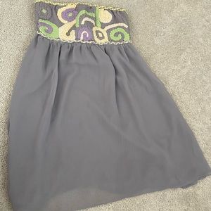 Grey strapless dress with embroidered top. Size L.